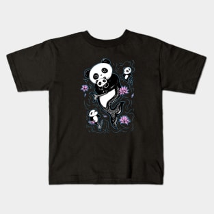 Panda Mermaid Bear with Lotus Flowers Kids T-Shirt